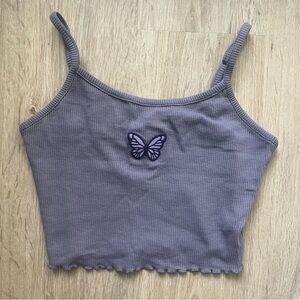 Brandy Melville Purple Spaghetti Strap Butterfly Cropped Tee Women's Small